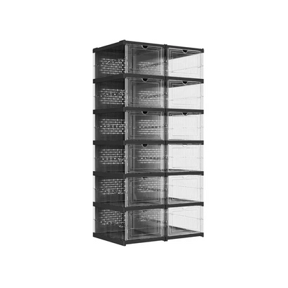 ✅ 3-Layer Transparent Storage Organizer, 6-Cube Foldable Stackable Shoe Rack, Portable Closet Storage Cabinet for Home, Bedroom & Small Spaces