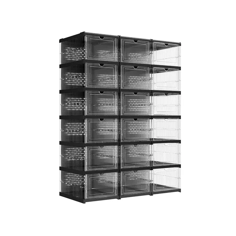 ✅ 3-Layer Transparent Storage Organizer, 6-Cube Foldable Stackable Shoe Rack, Portable Closet Storage Cabinet for Home, Bedroom & Small Spaces