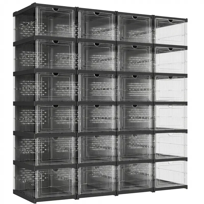 ✅ 3-Layer Transparent Storage Organizer, 6-Cube Foldable Stackable Shoe Rack, Portable Closet Storage Cabinet for Home, Bedroom & Small Spaces