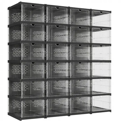 ✅ 3-Layer Transparent Storage Organizer, 6-Cube Foldable Stackable Shoe Rack, Portable Closet Storage Cabinet for Home, Bedroom & Small Spaces