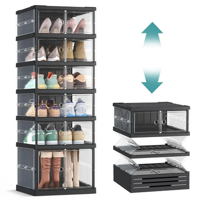 ✅ 3-Layer Transparent Storage Organizer, 6-Cube Foldable Stackable Shoe Rack, Portable Closet Storage Cabinet for Home, Bedroom & Small Spaces
