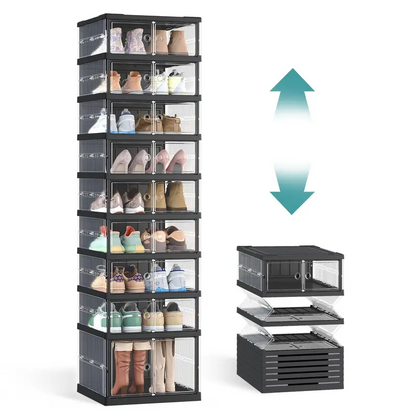 ✅ 3-Layer Transparent Storage Organizer, 6-Cube Foldable Stackable Shoe Rack, Portable Closet Storage Cabinet for Home, Bedroom & Small Spaces