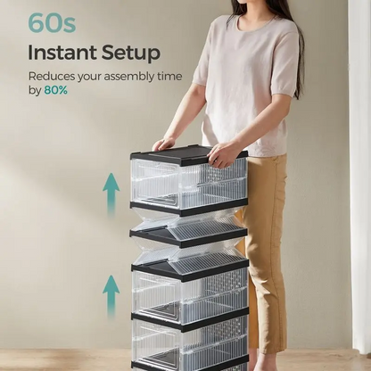 ✅ 3-Layer Transparent Storage Organizer, 6-Cube Foldable Stackable Shoe Rack, Portable Closet Storage Cabinet for Home, Bedroom & Small Spaces