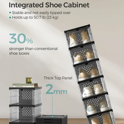 ✅ 3-Layer Transparent Storage Organizer, 6-Cube Foldable Stackable Shoe Rack, Portable Closet Storage Cabinet for Home, Bedroom & Small Spaces