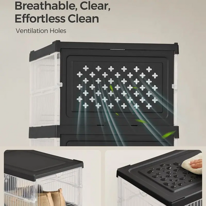 ✅ 3-Layer Transparent Storage Organizer, 6-Cube Foldable Stackable Shoe Rack, Portable Closet Storage Cabinet for Home, Bedroom & Small Spaces