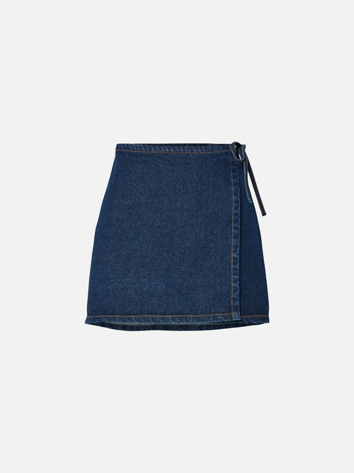 Flora Denim Wrap Mini Skirt