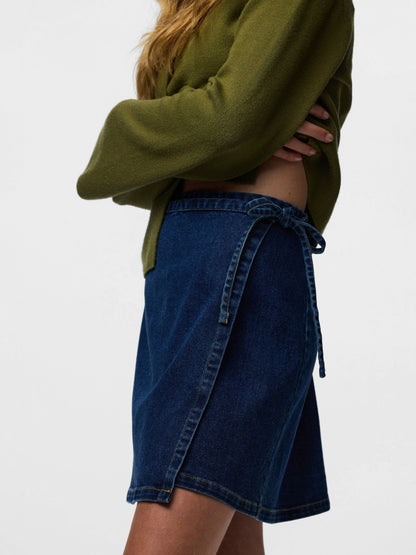 Flora Denim Wrap Mini Skirt